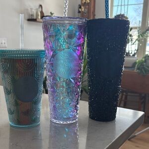 Starbucks Iridescent, Black, and Teal Tumblers